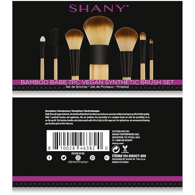 SHANY Bamboo Makeup Brush Set - Vegan Professional Makeup Brushes With Premium Synthetic Hair & Cotton Pouch for Easy Brush Storage - 7pc With Pouch