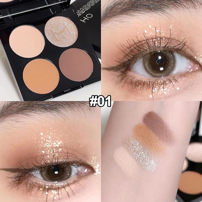 Erinde Quads Matte Eye Shadow Powder Makeup Palette, Nude Neutral Brown Matte Shimmer Eyeshadow, Long Wearing Waterproof Everyday Eye Makeup, sombras de ojos, with Built-In Mirror, 01