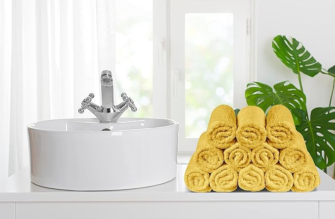 Softolle 100% Cotton Washcloths 60 Pack (12x12 Inches) Soft, Highly Absorbent Washcloth, Face Towels, Wash Cloths for Face, Ring Spun, Bulk Pack (Yellow)