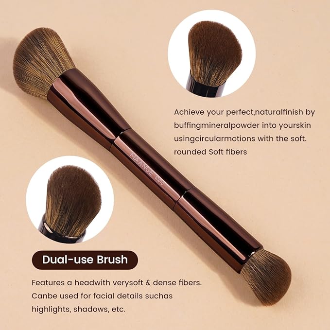 MAANGE 15 PCS Makeup Brushes Double-ended Makeup Brush Set Double Sided Angled/Round Top Brush Foundation Contour Blending Eyebrow Eyeshadow Concealer (Brown)