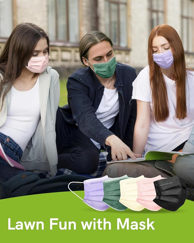 FriCARE Made in USA Disposable Face Masks, 3-Ply ASTM Level 3 Medical Grade, Breathable & Comfortable for Adult Daily Work/Sun Protection, 50 Pack Peacock Majesty