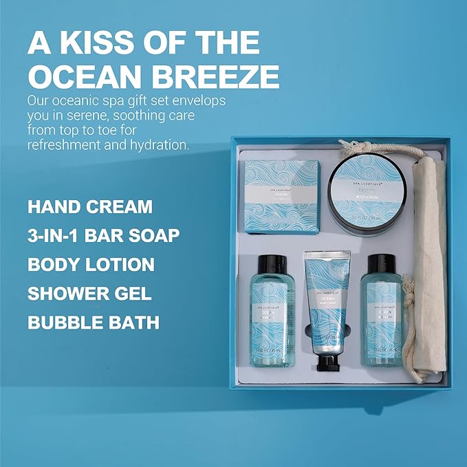 Spa Luxetique Spa Gift Set for Women,Ocean Spa Set Includes Body Lotion, Shower Gel,Bubble Bath, Hand Cream,Bath Gifts for Women, Christmas Gifts