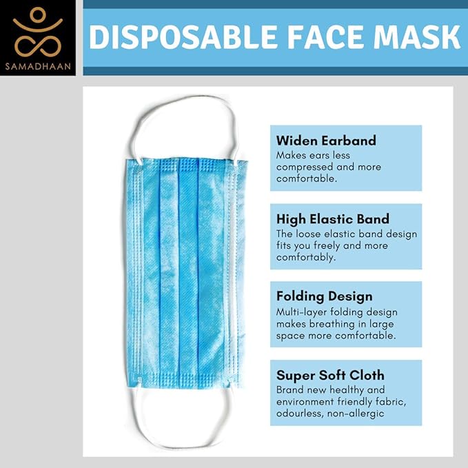 Disposable Face Mask | Pack of 50 | Safety Face Mask | Non Woven Thick 3-Layer Breathable Mask | Adjustable Earloop, Mouth and Nose Protection | Dust Mask | Masks for Facial Cover