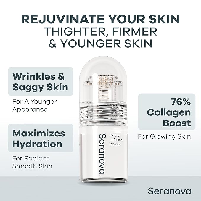 Seranova - Micro Infusion for Skin Care – with Collagen Peptides & Hyaluronic Acid, Face Serum and Stamp 0.05mm - 2 Month Supply