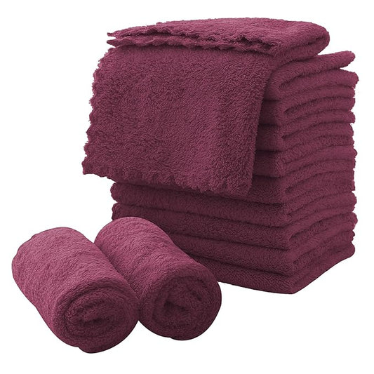 MOONQUEEN Microfiber Facial Cloths Fast Drying Washcloth 12 Pack - Premium Soft Makeup Remover Cloths - Burgundy