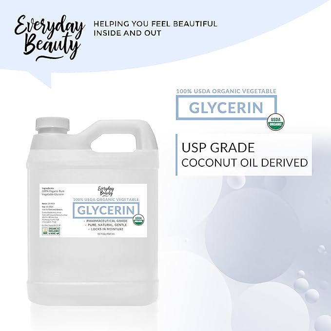 100% Organic Glycerin – USDA Certified - Perfect for DIY Beauty Products, Crafts, and Formulations – Derived From Coconut – Skin and Hair Moisturizer for Deep Hydration – 32 Fl Oz – By Everyday Beauty