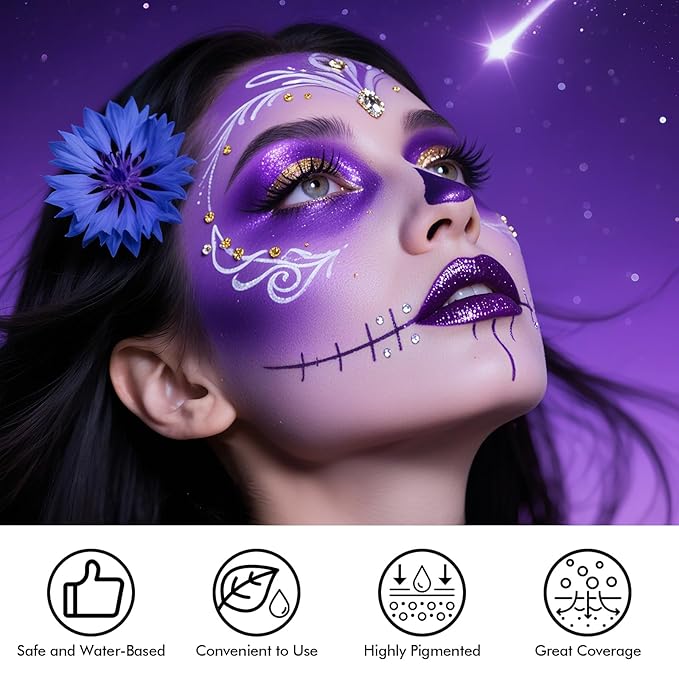 14 Colors Face Body Painting Kit, Full Coverage Water Based Face Paint Set for Cosplay Skull Joker Zombie Vampire, Highly Pigmented Body Paint Cream for Adult Carnival Halloween SFX Makeup