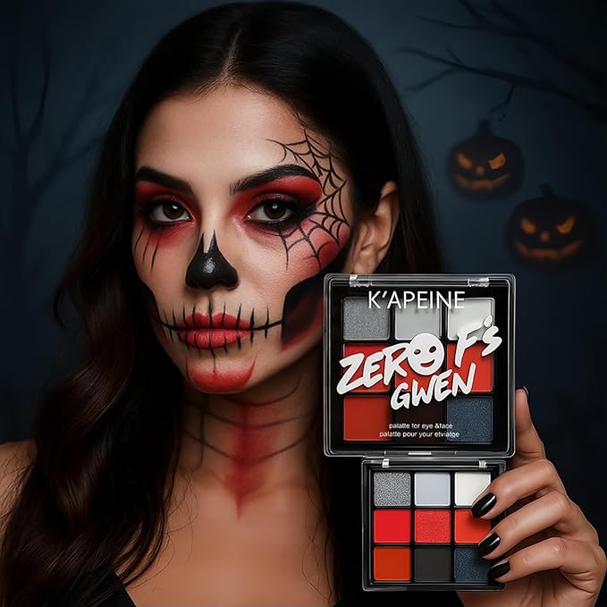 K'APEINE Eyeshadow Palette, 9Colors Red Black Eye Shadow Goth Smokey Eyeshadow Palette Soft Finish Eye Makeup Kit for Halloween, Cosplay, Stage Show & Daily Life