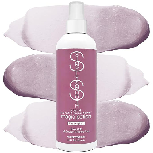 SIMPLY SMOOTH Keratin Reparative Magic Potion Original Leave In Conditioner Detangler & Heat Protection Styling Spray Repair & Reduce Breakage Color Safe & Sodium Chloride Free 16 Oz