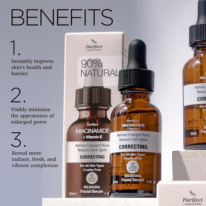 Niacinamide Facial Serums 30ml - Correcting - Refines Enlarged Pores tighten skin and Reduces Dark Spots Made in USA Natural PURIFECT