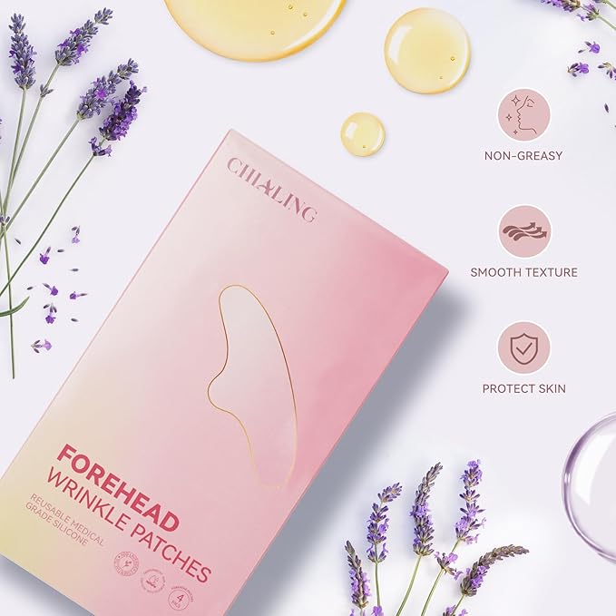 Forehead Wrinkle Patches | Reusable Overnight Smoothing Patches with Lavender Oil | Anti-Wrinkle Silicone Face Tape to Reduce Fine Lines, Prevent Creases | Non-Invasive Facial Pads | Pack of 4