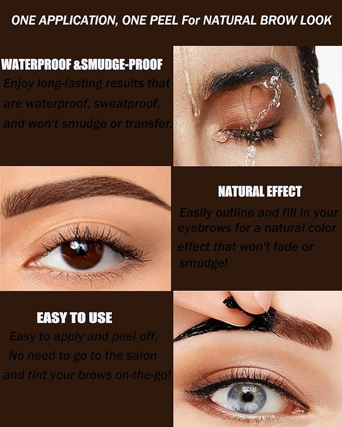 Peel Off Eyebrow Gel Kit,2Pcs Brown Tattoo Eyebrow Tinting Gel Easy Peel Off Tinted Eye Brow,Waterproof Long-lasting Up to 3 Days Brows Tinting for Women Natural Defined&Fuller Eyes Makeup Gift Set-01