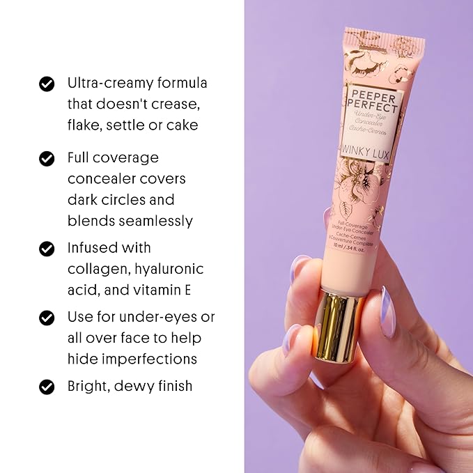 Winky Lux Peeper Perfect Under Eye Concealer, Makeup & Eye Brightener, Full Coverage Concealer for Dark Circles, Color Corrector & Eye Primer With Collagen, Hyaluronic Acid & Vitamin E (Golden Medium)