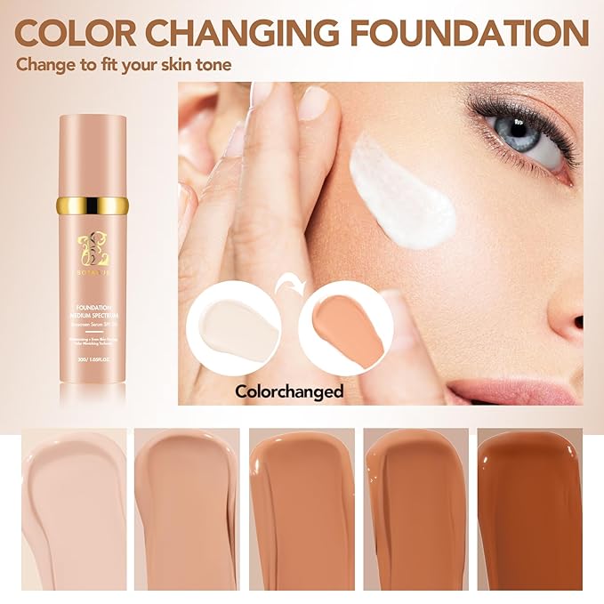 Match Cosmetics Foundation 4 in 1-Medium Spectrum,4 in 1 Cosmetics Foundation Liquid with SPF 50+, Concealer Cosmetic Lightweight Makeup, Longwearing & Waterproof for Makeup（2 Pack）