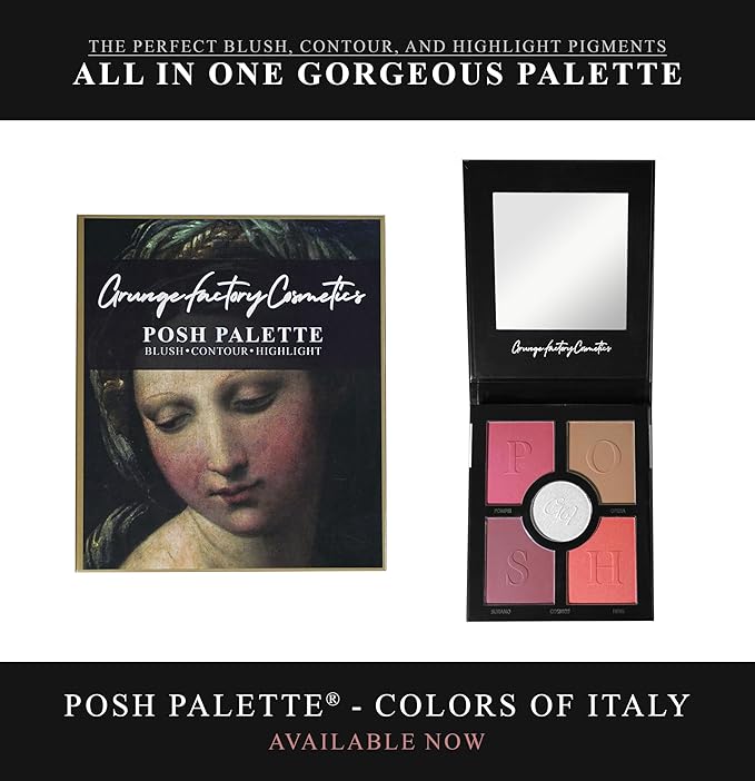 Grunge Factory® Posh Palette, Professional Makeup Set with Blush, Contour, Highlight Powders, Colors of Italy Collection, All-in-One Luxury Cosmetic Palette