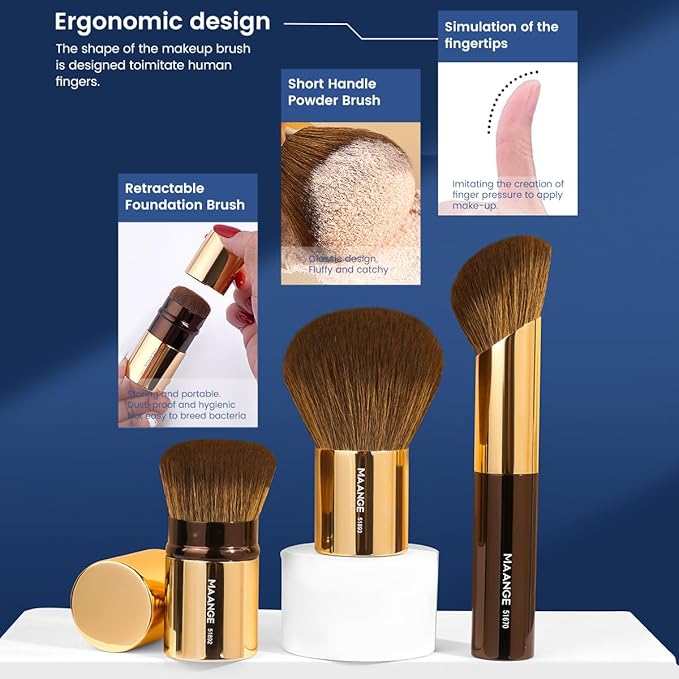 MAANGE 20 PCS Makeup Brush Set, Double-ended Kabuki Brush Foundation Contour Brush for Liquid Powder Concealer Eye Shadows Cream Cosmetics Blending Blush Face Makeup Tools with Case (Coffee Gold)