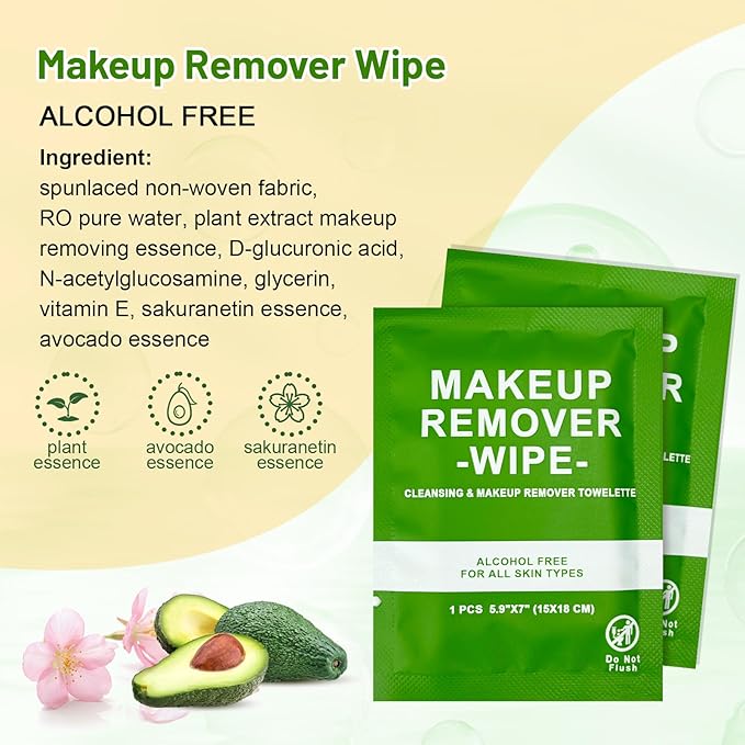 200 Count Makeup Remover Wipes Bulk Individually Wrapped, Travel Towelette Makeup Remover Individual Gentle Cleansing for Face Mascara Lipstick Remove Makeup
