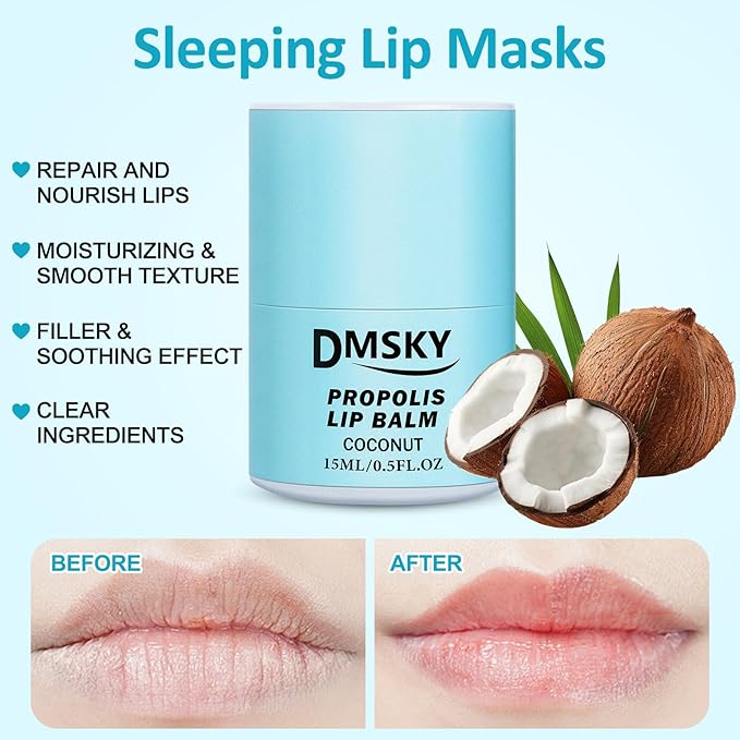 DMSKY 4 Pack Lip Sleeping Mask Set, Lip Butter with Propolis and Vitamin E, Lip Balm for Dry Lips, Reduce Lip Lines and Improve Lip Color