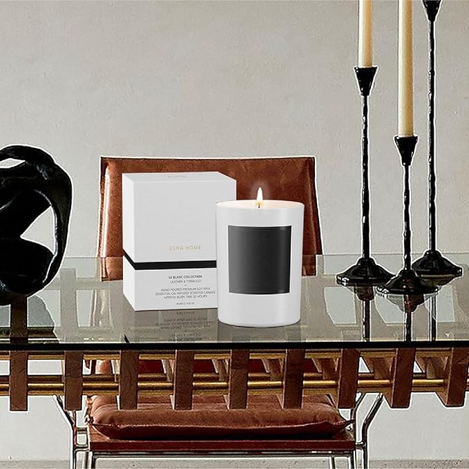 Scented Aromatherapy Candle Lavender Essential Oil All Natural Soy Wax Leather & Tobac Highly Scented Candles for Home Christmas Gifts for Men Anniversary for Him Office Decor Gift Ideas 8.8oz 50hrs