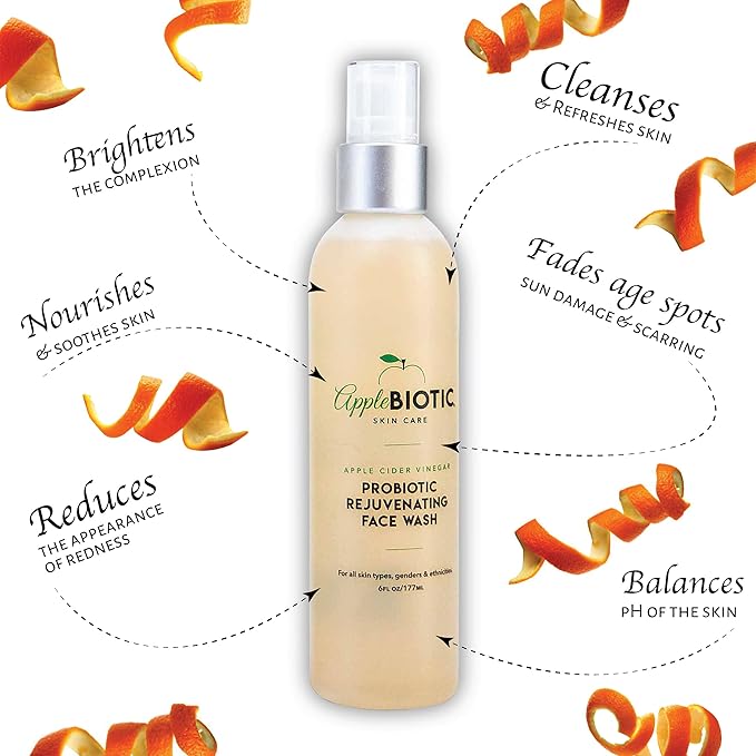 Apple Cider Vinegar Face Cream & Wash Duo, Hydrating, Redness Relief for Dry, Oily, Sensitive Skin, Natural Green Tea, Chamomile