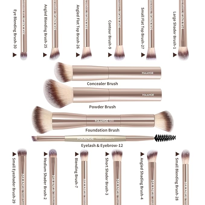 MAANGE Makeup Brushes 16 Pcs Premium Synthetic Makeup Brush Set Foundation Brush for Liquid Powder Concealer Precision Eyeshadows Blending (Gold)