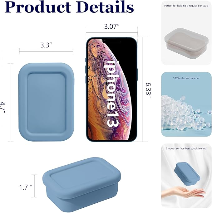 Leak Proof Silicone Travel Soap Case with Draining Layer, Travel Size Toiletry, Portable Soap Container for One Regular Bar Soap Perfectly, Shatter-Proof Soap Holder for Bathroom, Gym (Dark Blue)