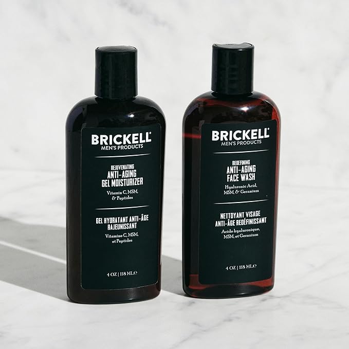 Brickell Men's Products Enhancing Gel Anti-Aging Routine, Gel Facial Cleanser and Face Moisturizer, Men's Skin Care Gift Set