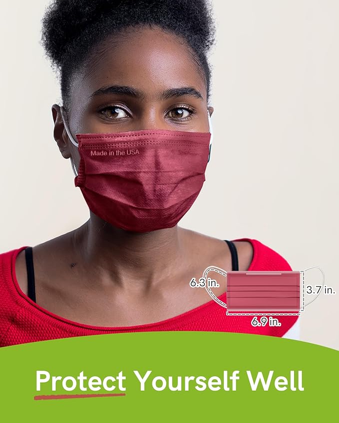 FriCARE Disposable Face Masks, 3-Ply ASTM Level 3 Medical Grade, FSA/HSA Eligible, Breathable & Comfortable for Allergy/Sun Protection, 50 Pack Berry Orchard