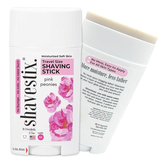 Shavestix Travel Size Shave Stick 2.75 Oz | Pink Peonies Scented Shaving Stick Gel Bar | Hair Removal Shaving Cream for Women | Avert Razor Bumps, Burn
