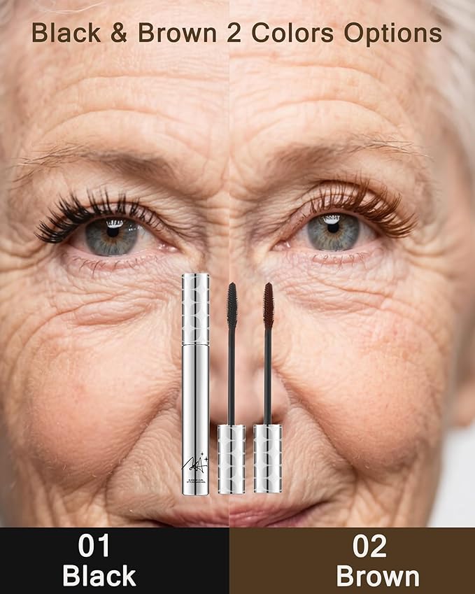 Mascara for Older Women 60 Plus,Black Prime Waterproof Length and Volume Lash Mascara for Mature Hypoallergenic Volumizing Máscara with Thinning Lashes,Long Lasting No Clumps for Sensitive Eyes-01