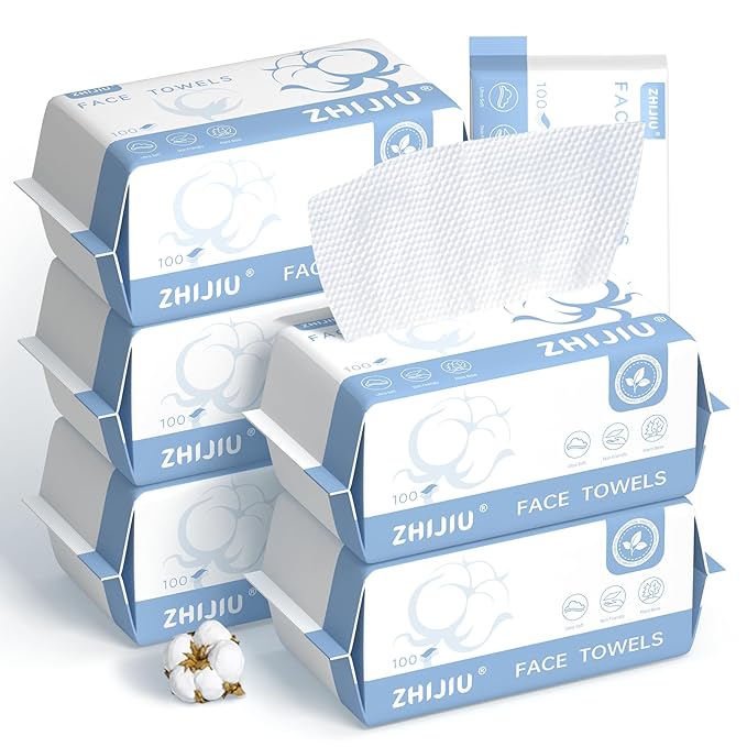 Disposable Face Towels 600 Count, Lint-Free Soft Cotton Facial Dry Wipes,8” x 8” Clean Facial Towels Wash Cloth for Sensitive Skin,Makeup Remover Dry Wipes