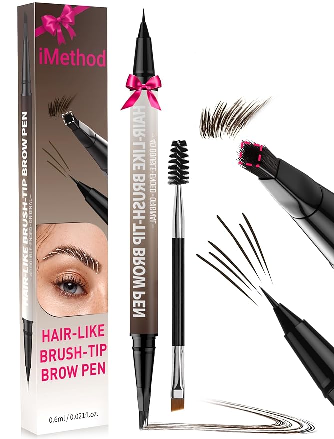 iMethod Eyebrow Pen - Eyebrow Pencil,2-in-1 Eyeliner Dual-Ended Microblading Eyebrow Pencil Long Lasting Waterproof Hair-Like Brow Pencil,with Eyebrow Brush,Eyebrow Pencils for Women,BlackBrown