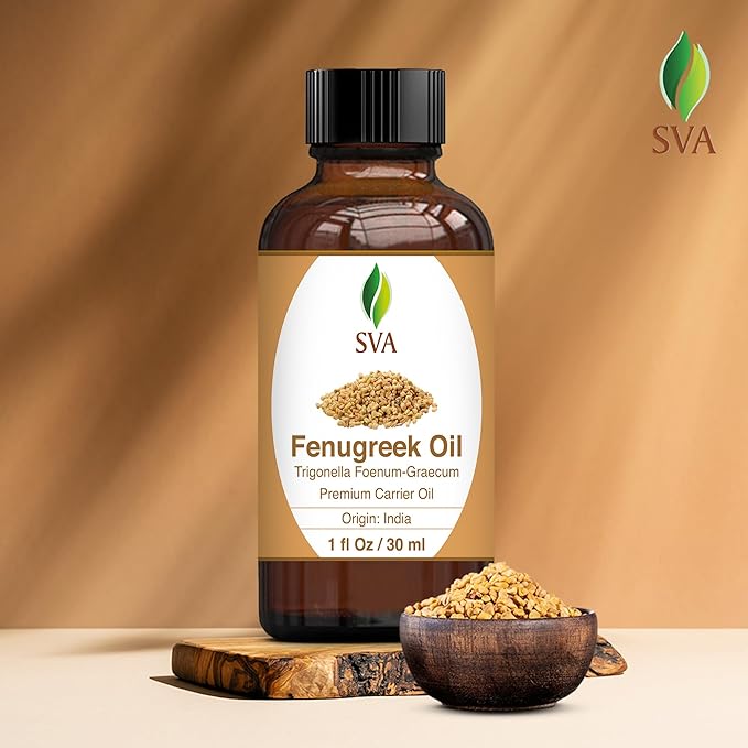 SVA Fenugreek Seed Oil - 1 Fl Oz – 100% Natural Cold Pressed Fenugreek Oil - for Face, Skin Care, Hair Care, Scalp Massage & Body Massage – Carrier Oil with Dropper