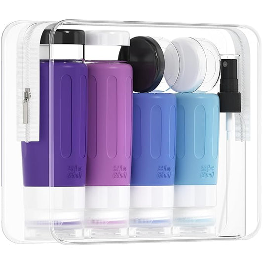 Morfone 16 Pack Silicone Travel Bottles Set for Toiletries TSA Approved Travel Containers Leakproof Squeezable Refillable Accessories 2oz 3oz for Shampoo Conditioner Lotion Liquids (Blue Purple)