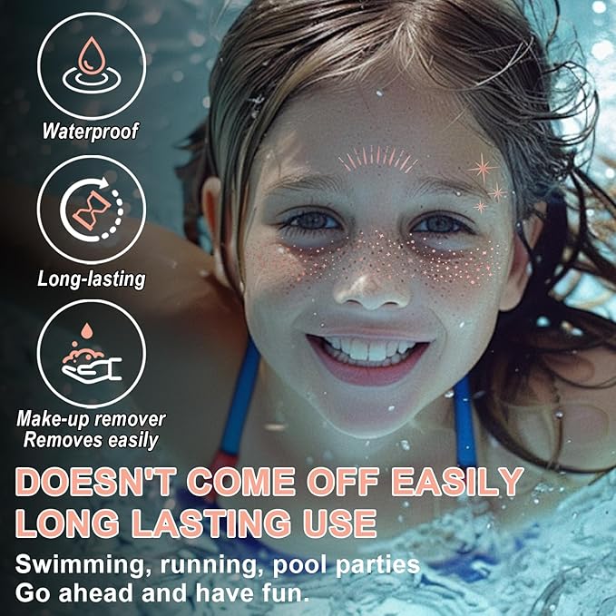 20 Pcs Face Makeup Patches, Glitter Freckles Face Tattoo for Teenagers & Young Women, Sparkle Freckles Makeup Patches, Waterproof Face Glitter Freckles for Christmas (Rose Gold)