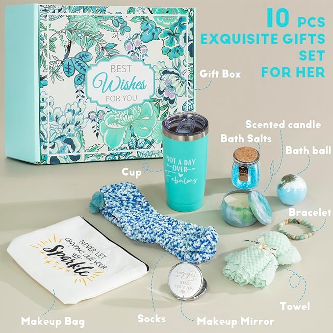 9PCS Relaxing Spa Gifts Basket Set for Women Blue Ocean, Self Care Gifts Mother Day's Gifts Idea for Birthday Gifts, Best Friends Sister Wife Girlfriend Coworker Teacher Employee