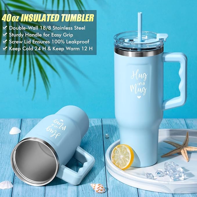 Birthday Gifts for Women Self Care Gifts Get Well Soon Gifts, Ocean Relaxing Spa Gifts Basket Care Package w/ Flannel Blanket 40 OZ Tumbler, Mothers Day Gifts for Mom Her Wife Girlfriends Sister Wife