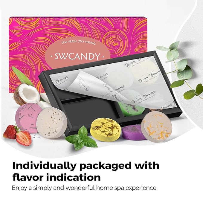 Shower Steamers Aromatherapy Travel Essentials for Women- SWCANDY 8 Pcs Bath Bombs Birthday Gifts for Men, Sister, Shower Bombs Stocking Stuffers Christmas Gifts Fruity