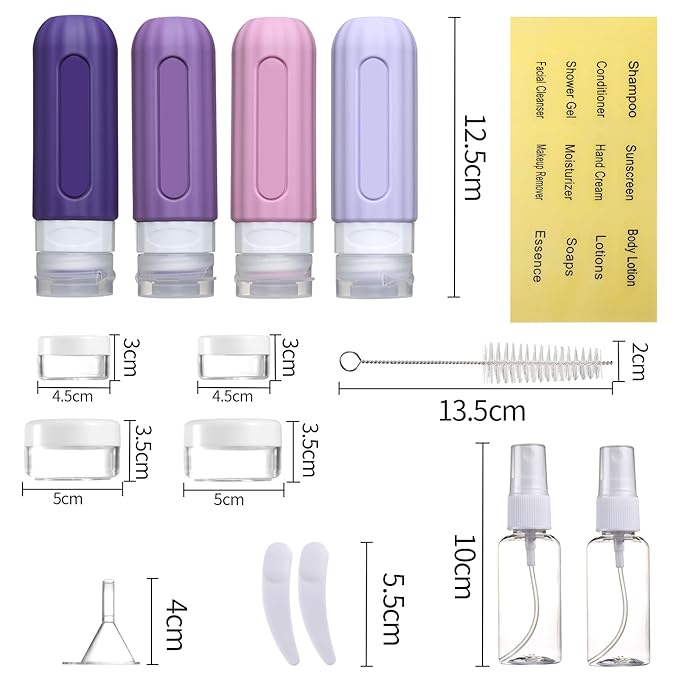 16 Pack Travel Bottles Set for Toiletries, Leakproof Travel Containers for Toiletries TSA Approved Silicone Travel Accessories Squeezable Refillable 3oz for Shampoo Conditioner Lotion