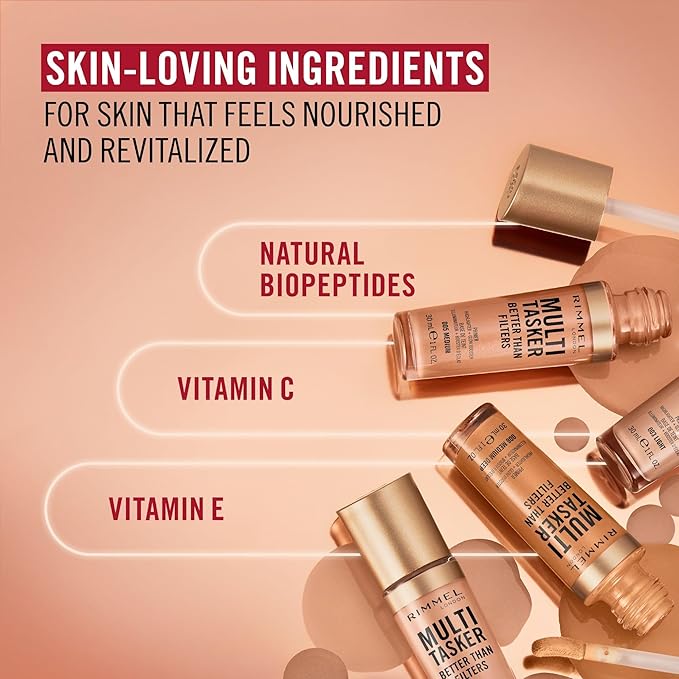 Rimmel Multi-Tasker Better Than Filters, 002 Fair Light, Face Primer, Glow Booster and Highlighter, Vegan Formula, Anti-Ageing Benefits, Light-Reflecting Pigments, Giant Soft-Touch Wand, 1oz