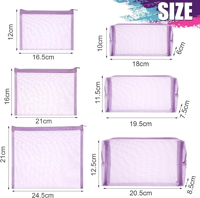 6 Pieces Mesh Makeup Bags Mesh Cosmetic Bag Portable Travel Organizing Zipper Pouch Toiletries Makeup Pouches for Home Office Travel Accessories
