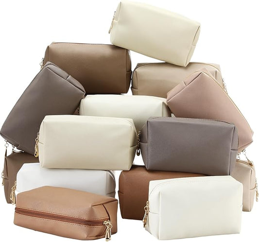 Kigeli 15 Pcs Aesthetic Makeup Bags PU Leather Cosmetic Pouches Waterproof Plain Toiletry Bags Makeup Pouches Bulk for Women Party Gift Travel Storage Organizer(Retro Color)