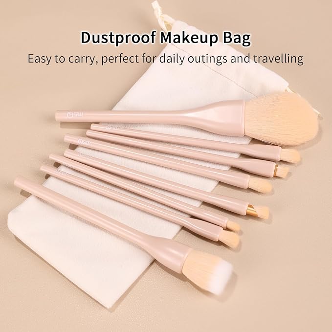 MSQ Make Up Brushes 8Pcs Makeup Brush Set Powder Brush Concealer Blending Brushes Set Stipping Brush Eyeshadow Brushes (Khaki)