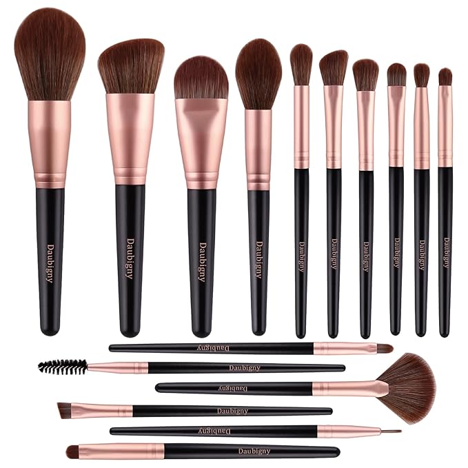 Makeup Brushes, Daubigny 16Pcs Premium Synthetic Makeup Brush Set with Professional Foundation Brushes Powder Concealers Eye shadows Blush Makeup Brush for Perfect Makeup (Black)