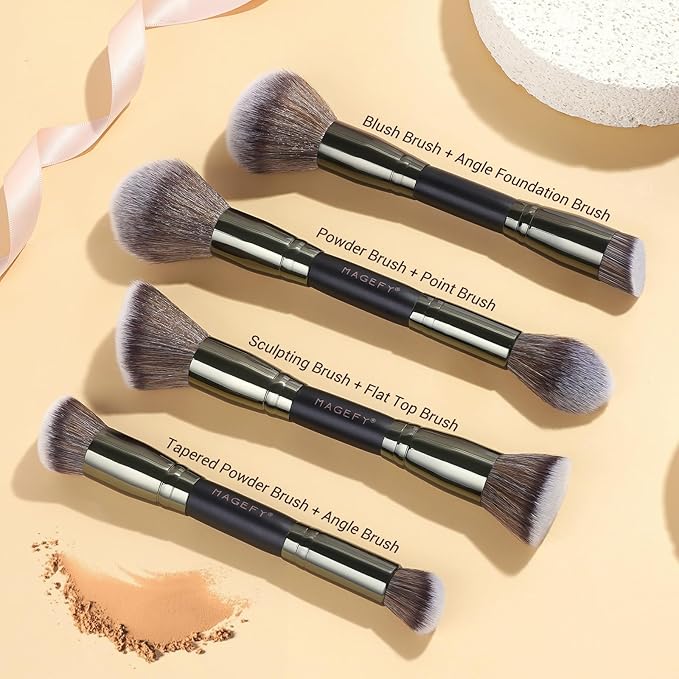 MAGEFY Makeup Brushes 12Pcs with Bag, Double-End Multi-functional for Foundation Powder Blush Eyeliner Eyeshadows brushes with Gift Box,Black