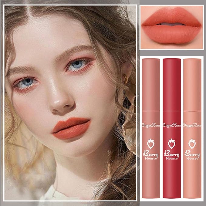 Sulily 3Pcs Dark Red Matte Lipstick Set,Red Matte Lipstick Long Lasting for Women,Velvet Air Moisture Smooth Crayon Lip Stain,24 Hours Wear Non-Stick Cup Not Fade Waterproof Lip Gloss Makeup