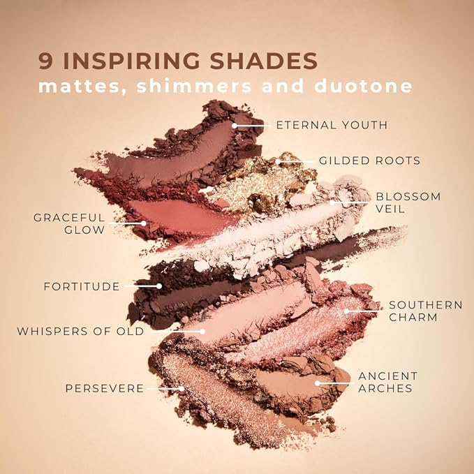 Honeybee Gardens Timeless Magnolia Eye Shadow Palette, 9 Shades, Matte and Shimmer Finish, Neutral Browns and Pinks, 0.45 oz