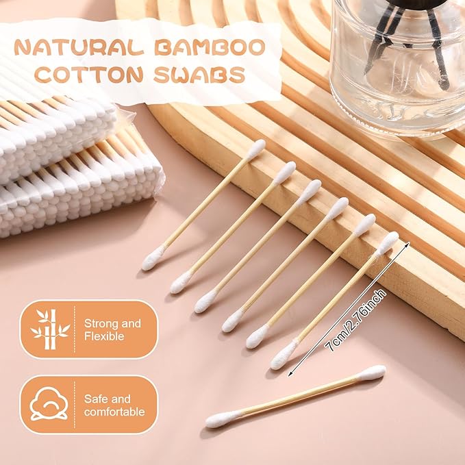 Dunzy 20000 Pcs Bamboo Cotton Swabs Bulk 2.76 Inch Double Round Cotton Swabs with Wooden Sticks Travel Size for Ears Makeup Daily Cleaning Pet Care Arts Crafts