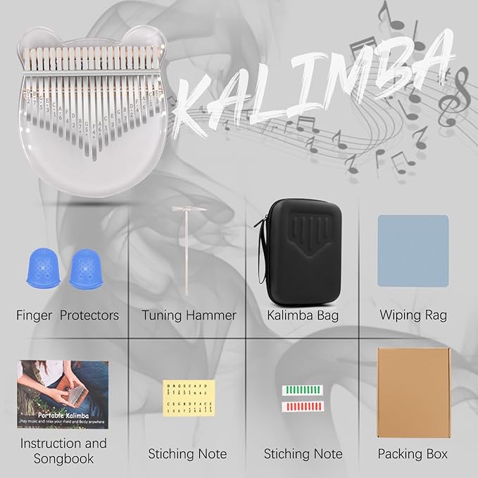 Acrylic Kalimba Thumb Piano,YUNDIE Portable 17 Keys Mbira Crystal Finger Piano, Musical Instruments Birthday Gift for Adult Beginners Professional(Clear) (21 Keys)