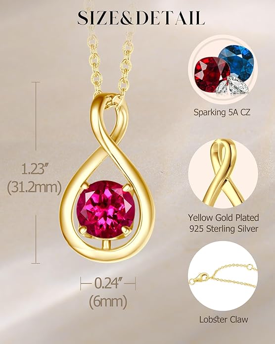 FANCIME Birthstone Necklaces for Women Fine Jewelry Sterling Silver Dainty Infinity Pendant Anniversary Birthday Christmas Gifts for Her Wife Mom Lady Daughter, Chain 16"+2" Extend